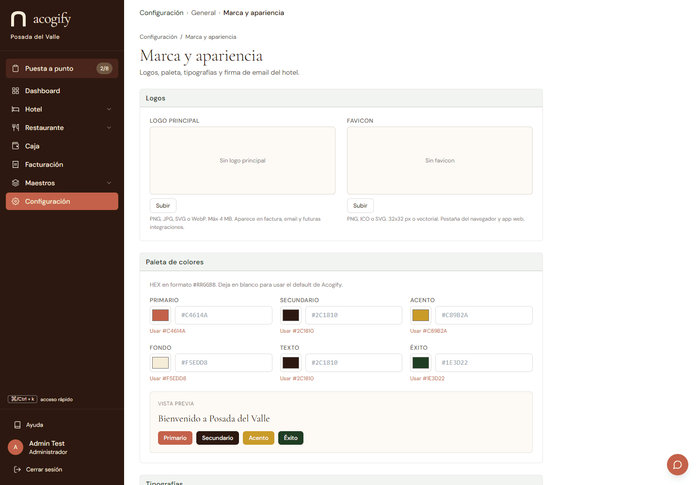 La personalización de marca: logotipo, favicon y apariencia de las comunicaciones.
