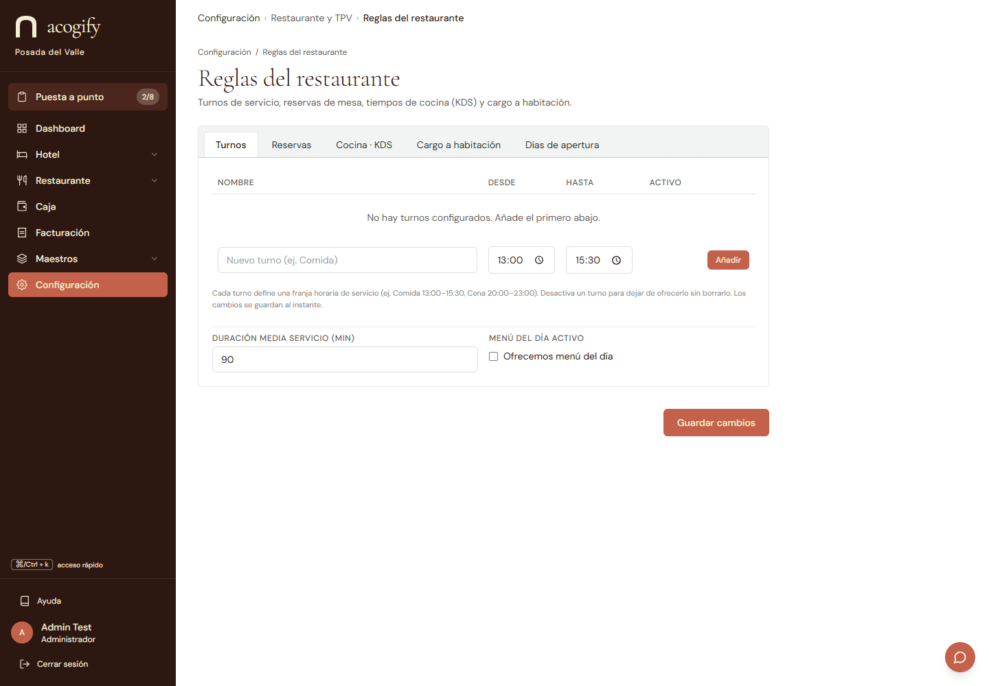 Las reglas del servicio: horarios, capacidad y duración que respetan todas las reservas de mesa.