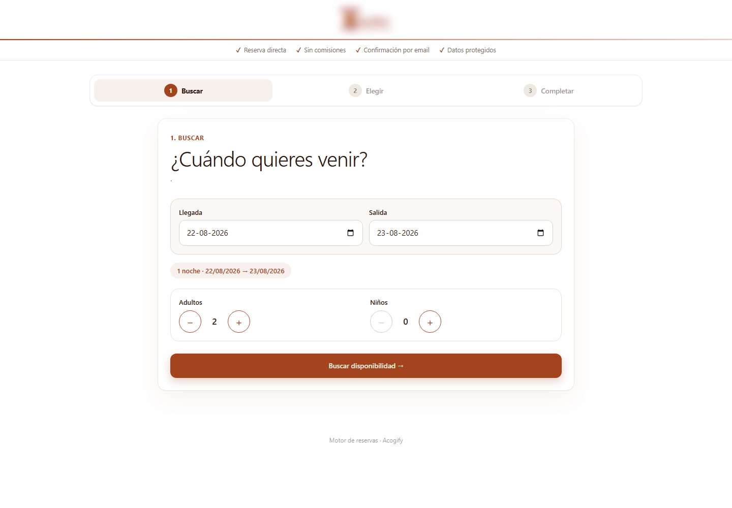 Motor de reservas de un hotel rural: selección de fechas y ocupación en tres pasos
